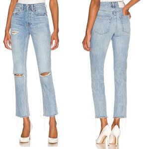 NWT GRLFRND Karolina High Rise Straight Crop Jeans Point Loma Distressed button